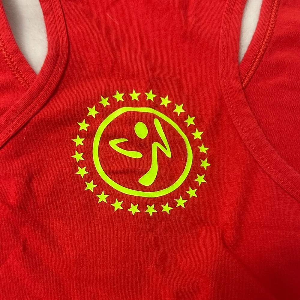 Zumba Fitness Red Tank Top with Blue and White Accents - Picture 5 of 7